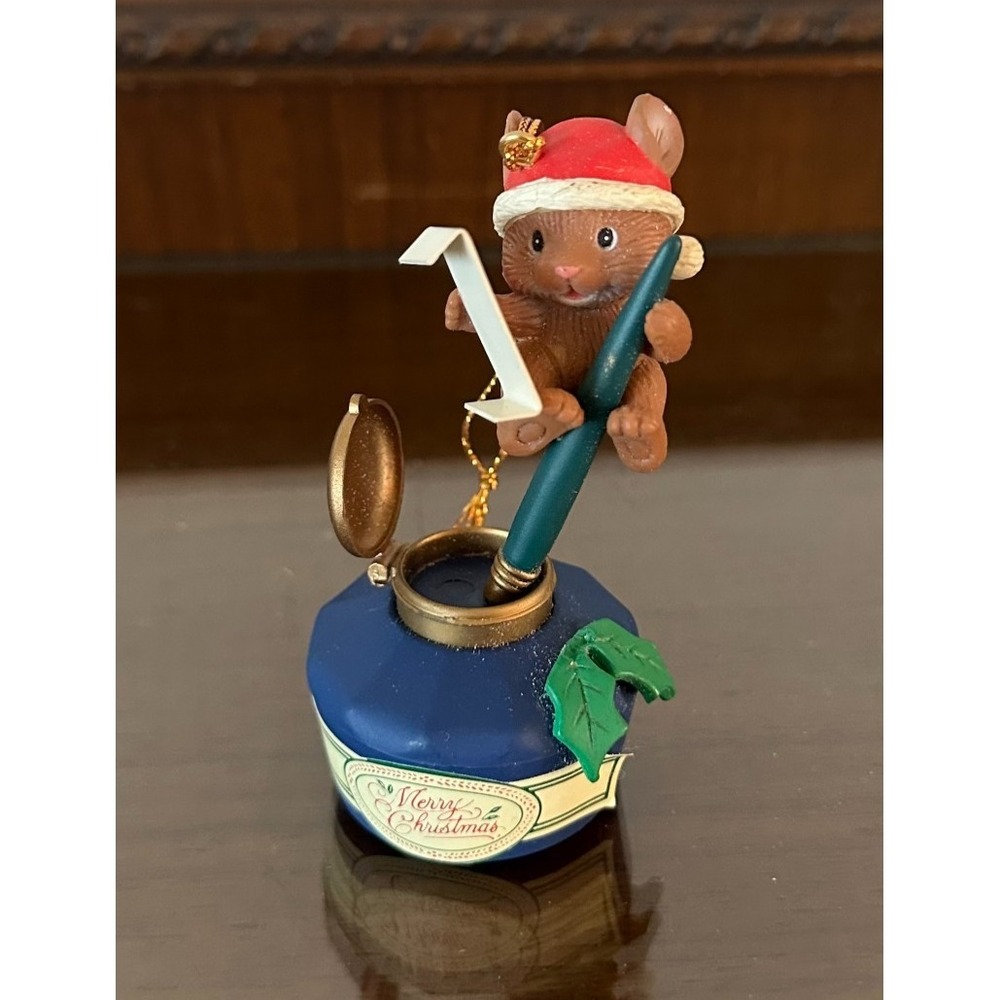 Vintage Lustre‎ Fame Mouse On Ink Pot Christmas Ornament 1992 Pen List